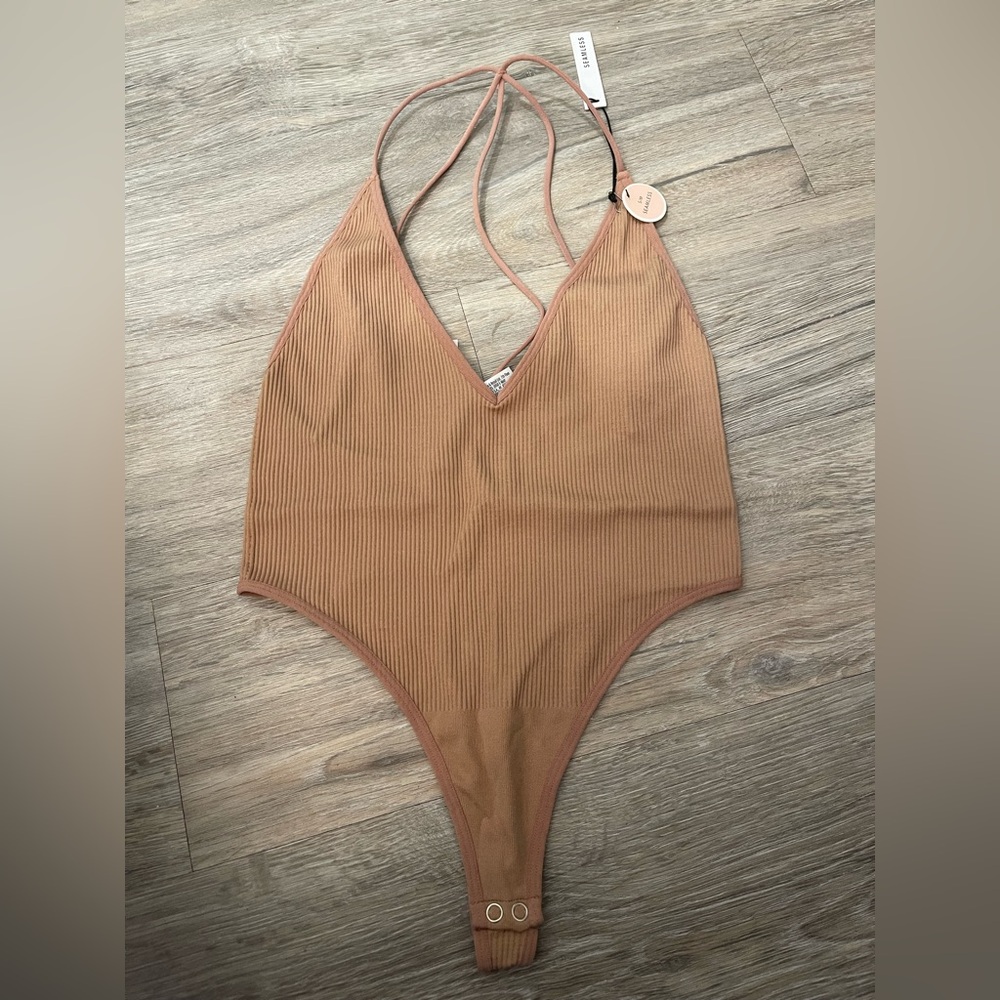 NWT FOREVER21 TAN RIBBED LINGERIE THONGS  S/M